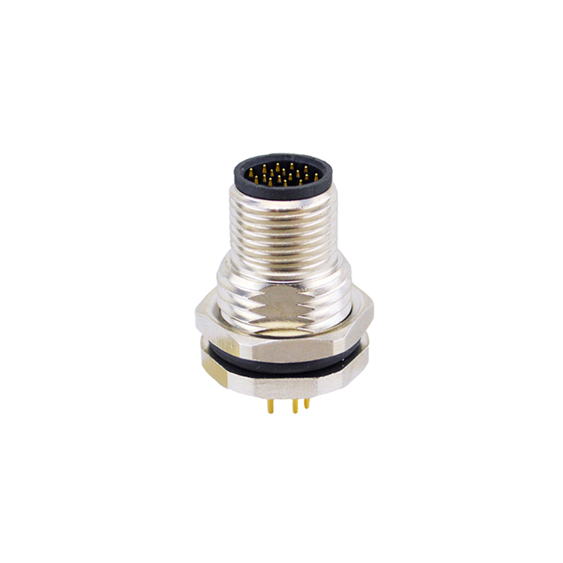 M12 17pins A code male straight front panel mount connector M16 thread,unshielded,insert,brass with nickel plated shell